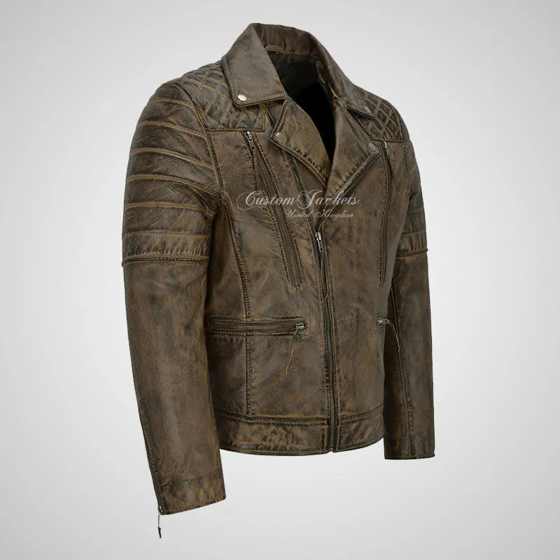 NOLEN Mens Leather Biker Jacket Soft Lambskin Napa Fitted Jacket