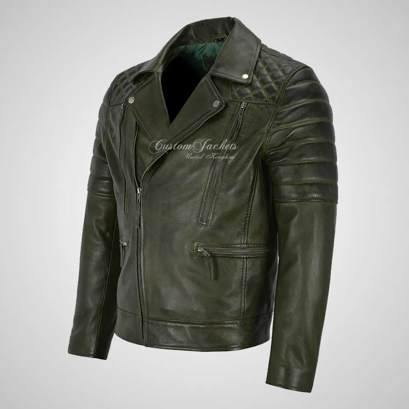 NOLEN Mens Leather Biker Jacket Soft Lambskin Napa Fitted Jacket