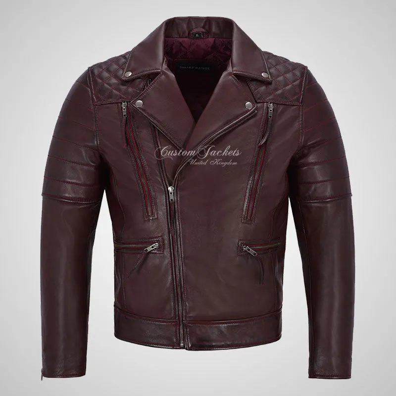 NOLEN Mens Leather Biker Jacket Soft Lambskin Napa Fitted Jacket