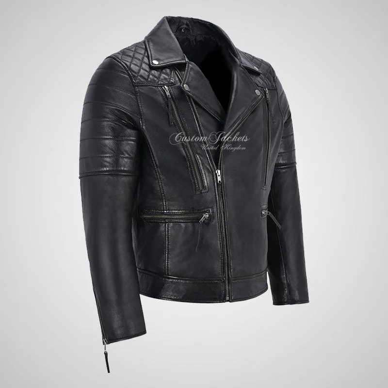 NOLEN Mens Leather Biker Jacket Soft Lambskin Napa Fitted Jacket