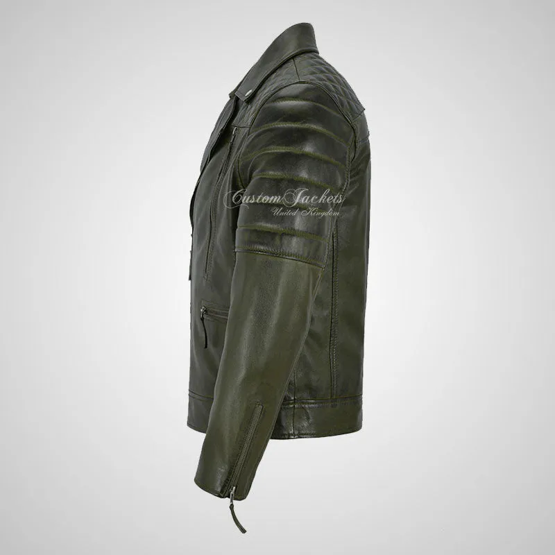 NOLEN Mens Leather Biker Jacket Soft Lambskin Napa Fitted Jacket
