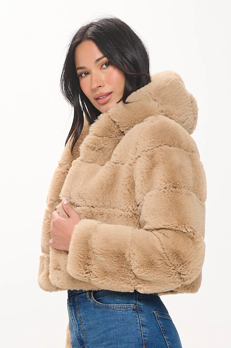 Quilted Hood Faux Fur Jacket