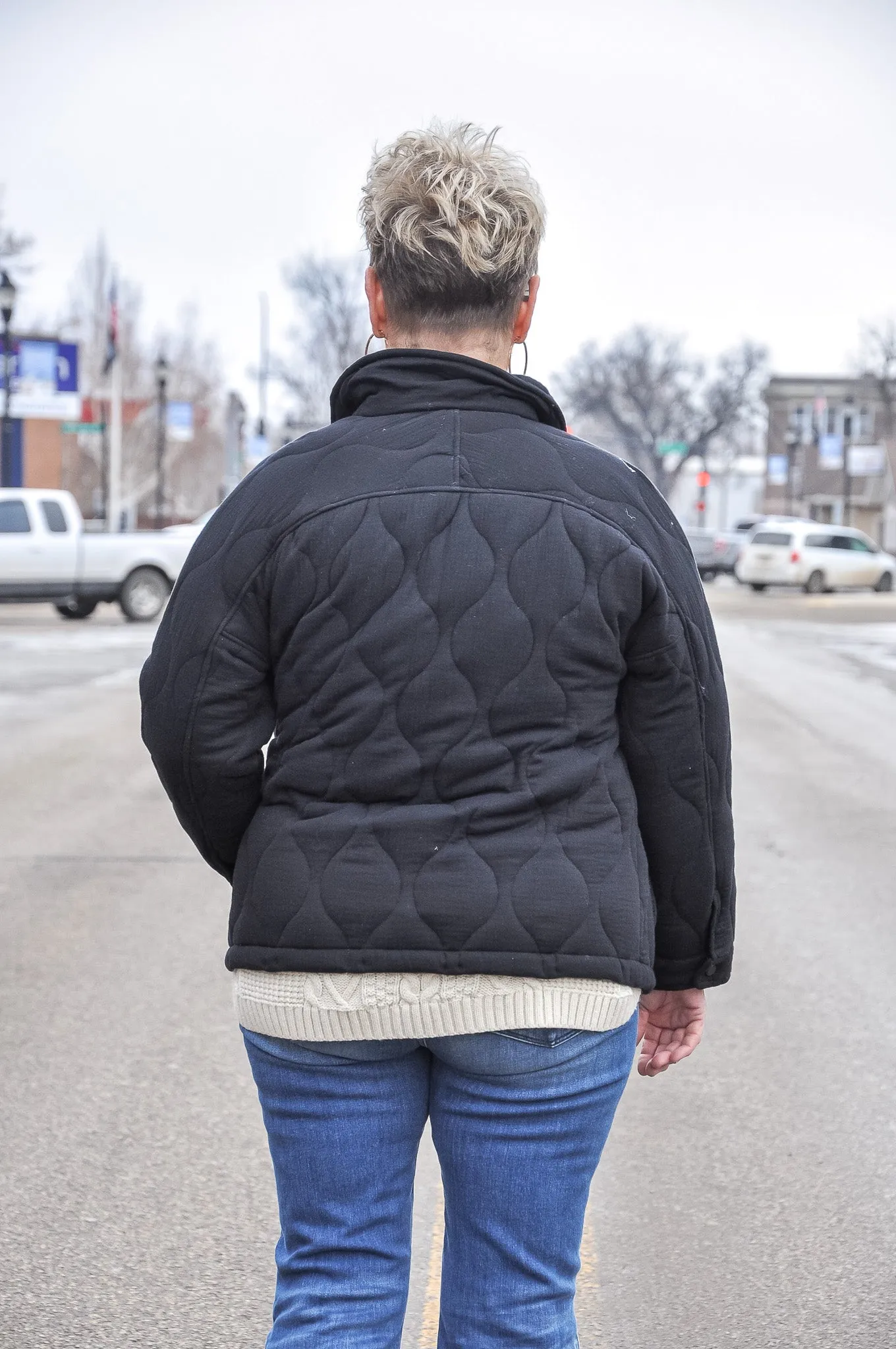 Quilted Oversized Button Front Jacket