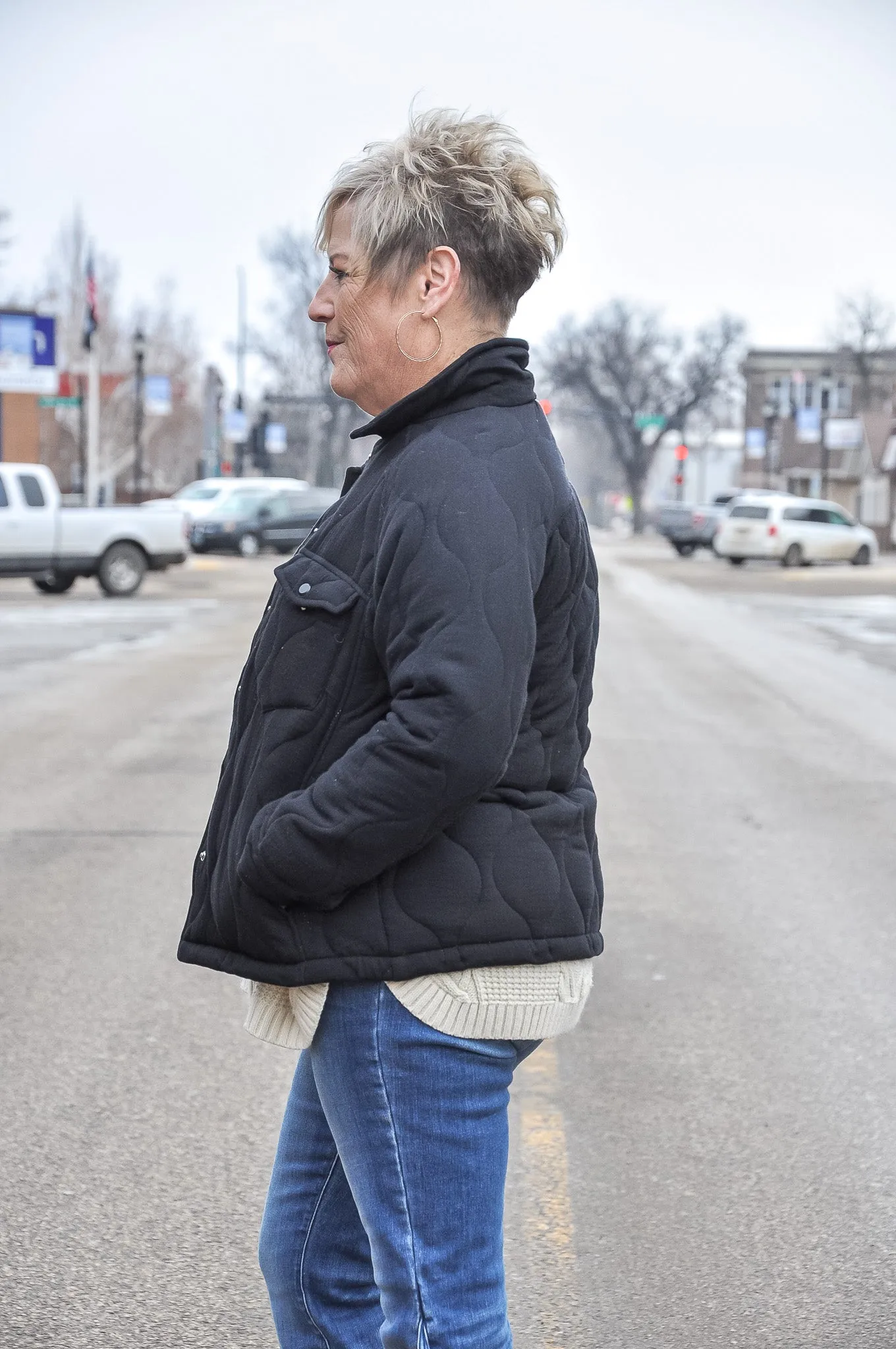 Quilted Oversized Button Front Jacket