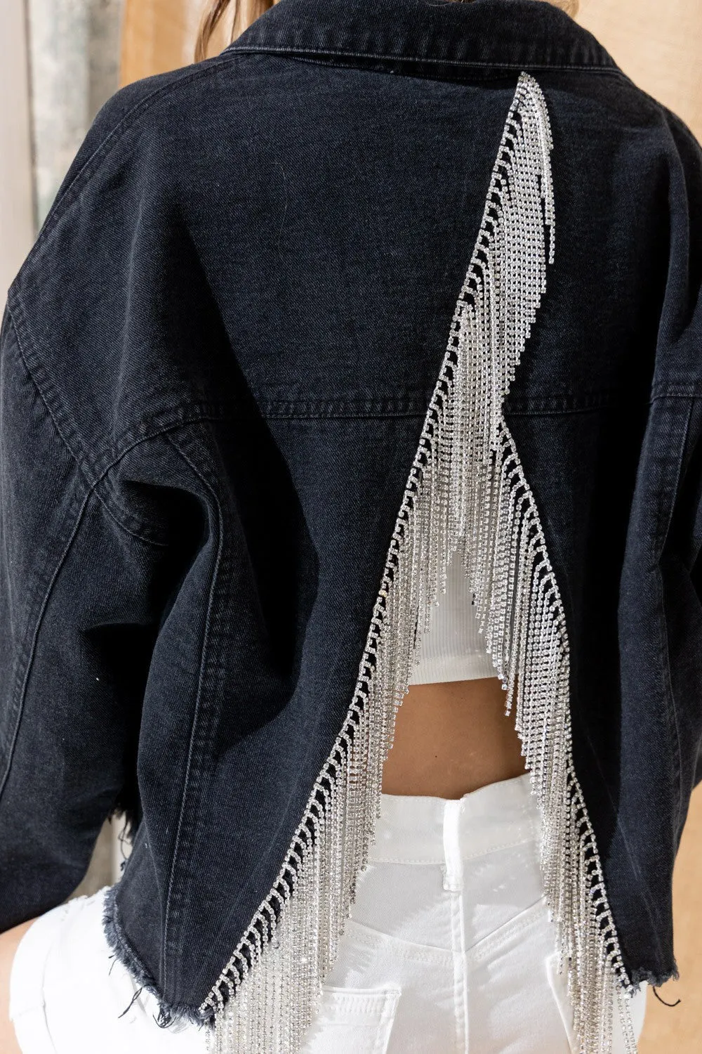Rhinestone Fringe Denim Jacket