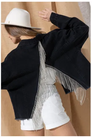 Rhinestone Fringe Denim Jacket