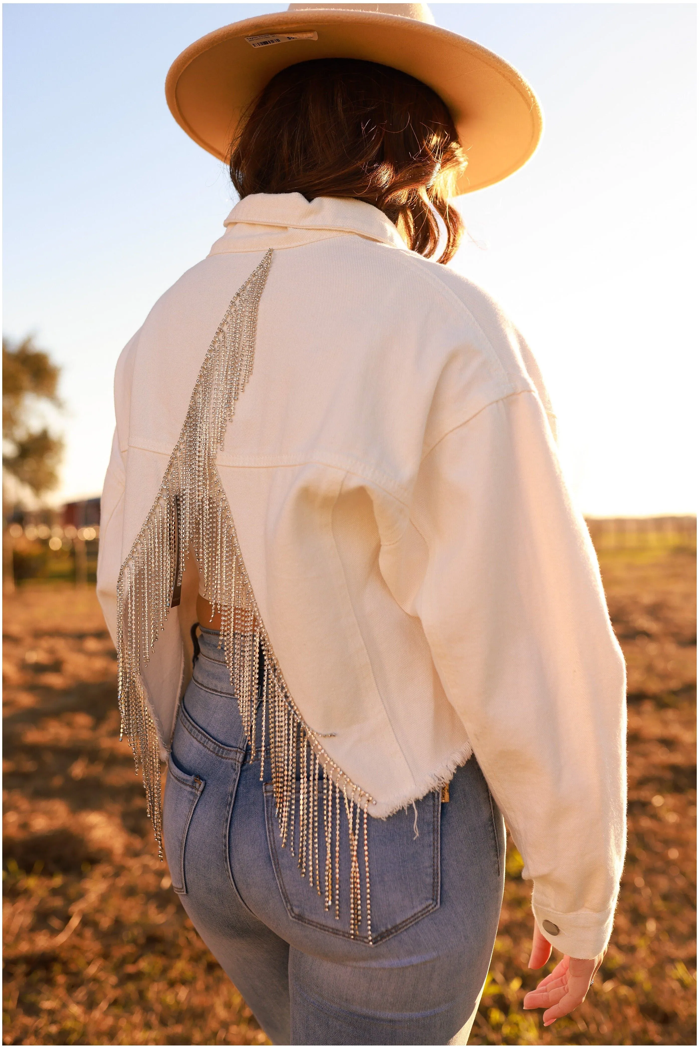 Rhinestone Fringe Denim Jacket