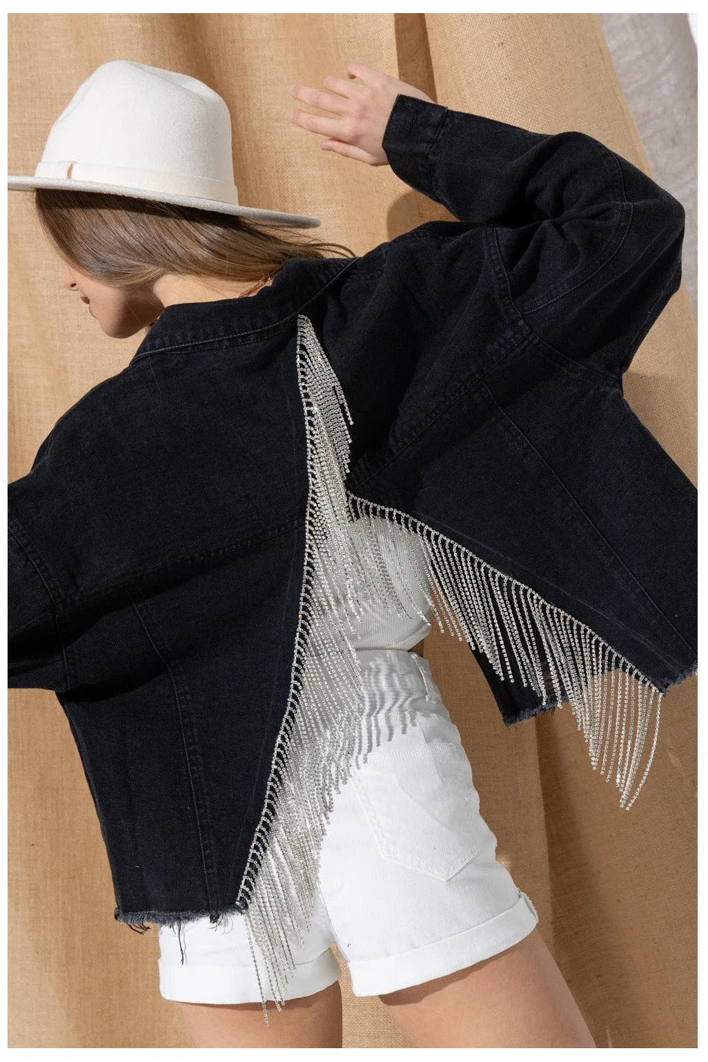 Rhinestone Fringe Denim Jacket