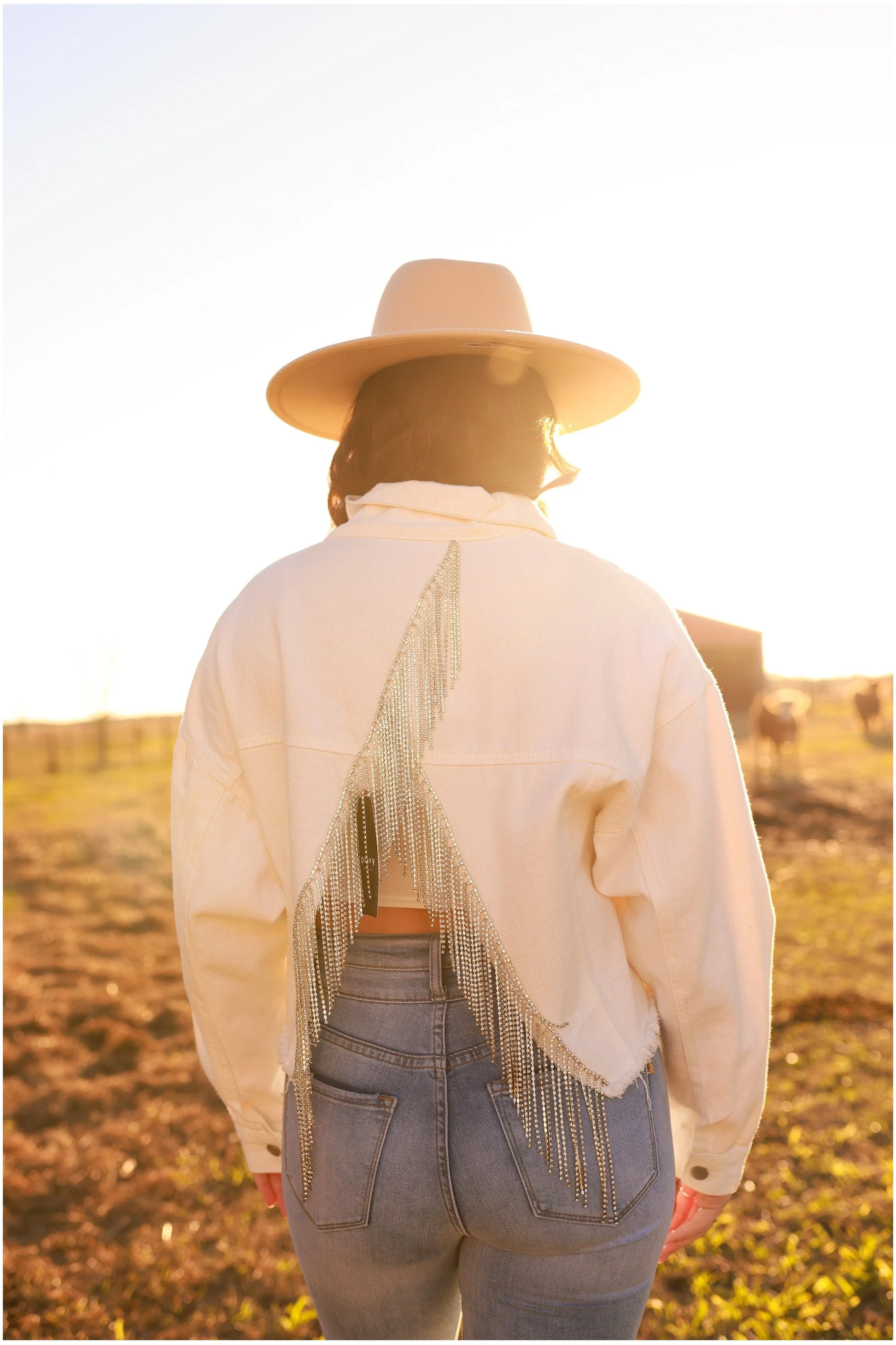 Rhinestone Fringe Denim Jacket