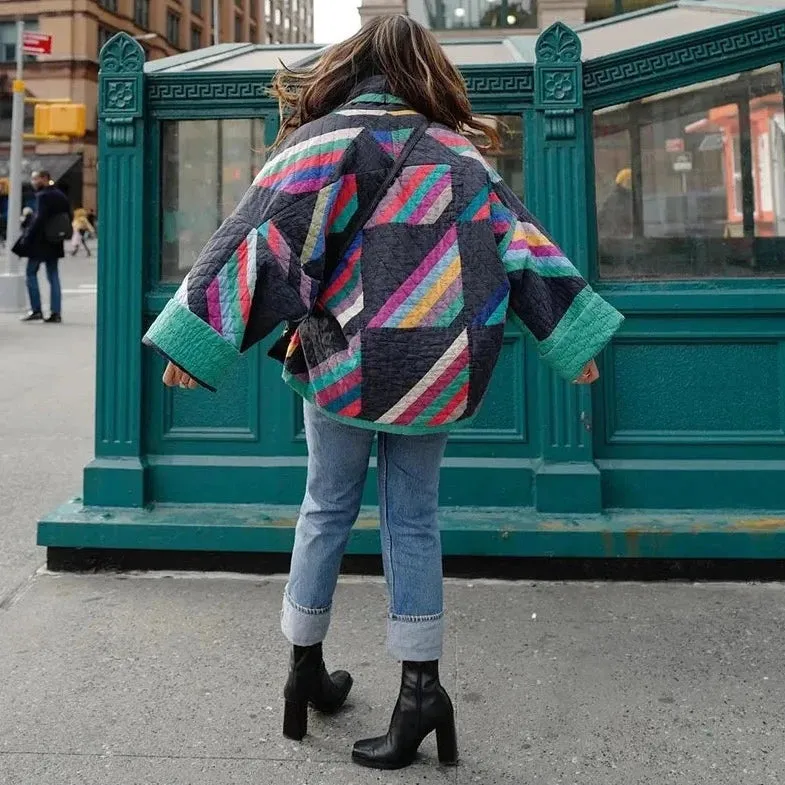 Saara Rainbow Stripe Quilted Kimono Jacket