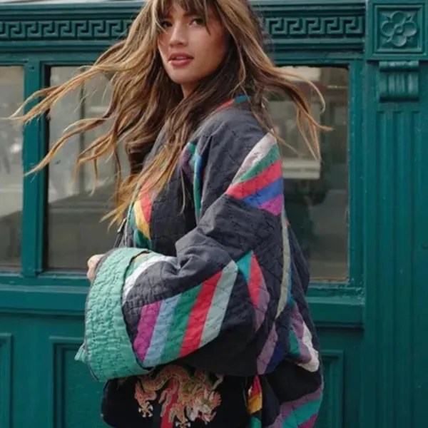 Saara Rainbow Stripe Quilted Kimono Jacket