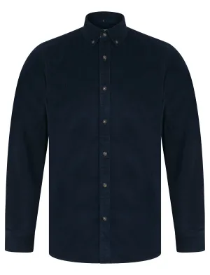 Salton Needlecord Corduroy Cotton Long Sleeve Button Down Collar Shirt In Peacoat Navy - Tokyo Laundry