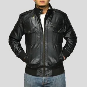 Sang Black Bomber Leather Jacket for Men