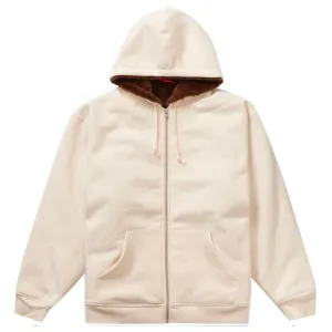 Supreme Faux Fur Lined Natural Zip Up Hooded Sweatshirt