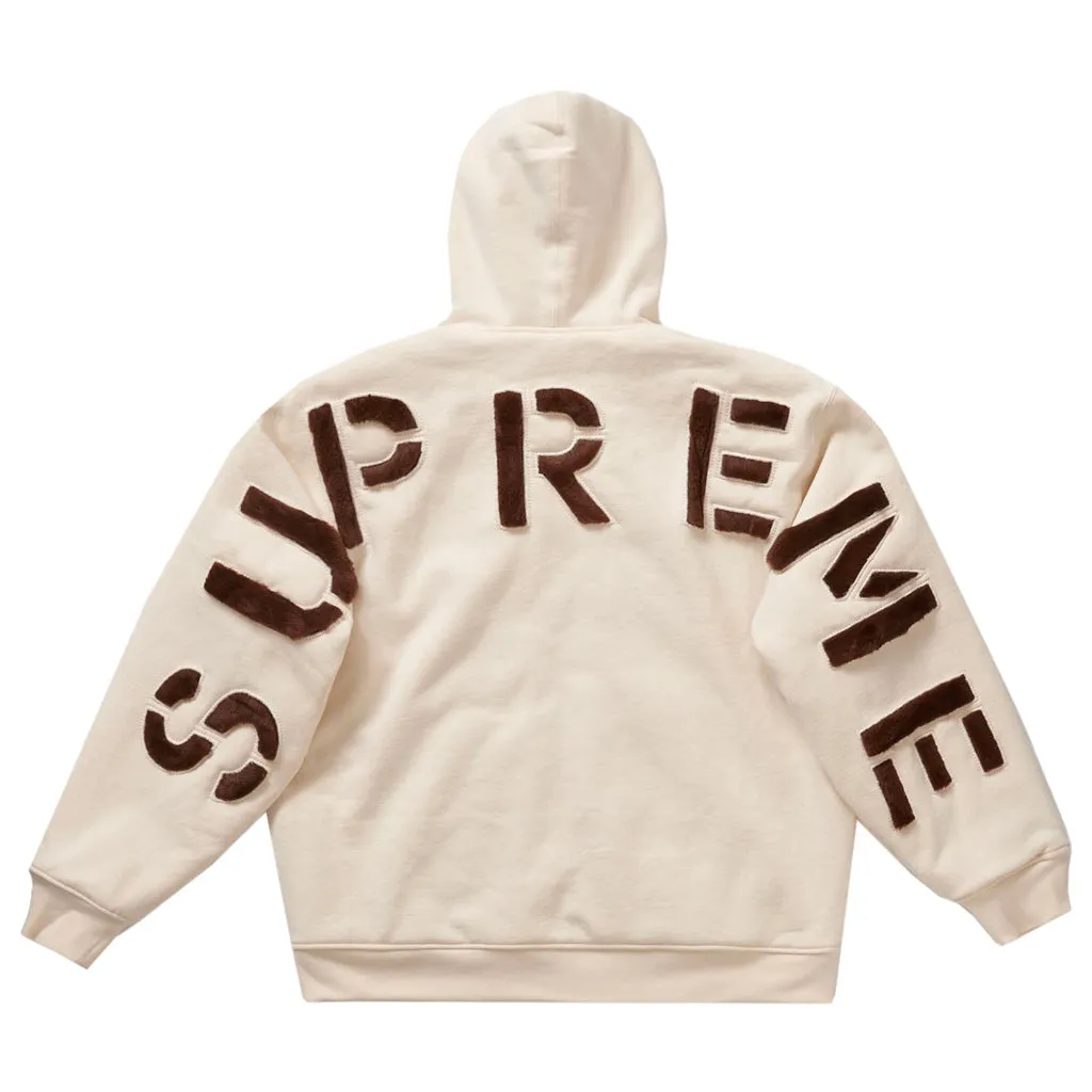 Supreme Faux Fur Lined Natural Zip Up Hooded Sweatshirt