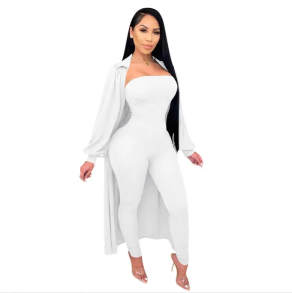 Threaded Cape Jacket and Red Jumpsuit Set