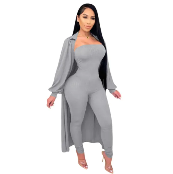 Threaded Cape Jacket and Red Jumpsuit Set