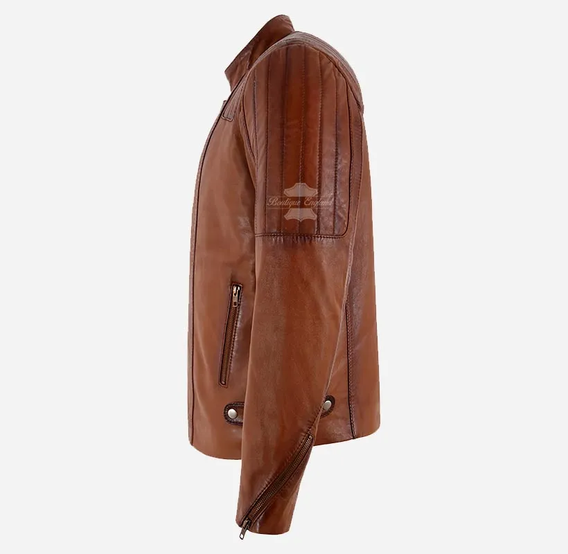 TREY Men's Leather Biker Jacket Soft Sheep Napa Leather Jacket