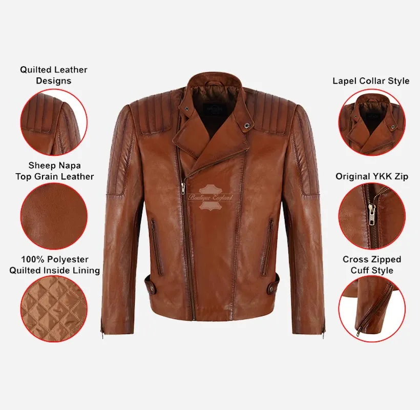 TREY Men's Leather Biker Jacket Soft Sheep Napa Leather Jacket