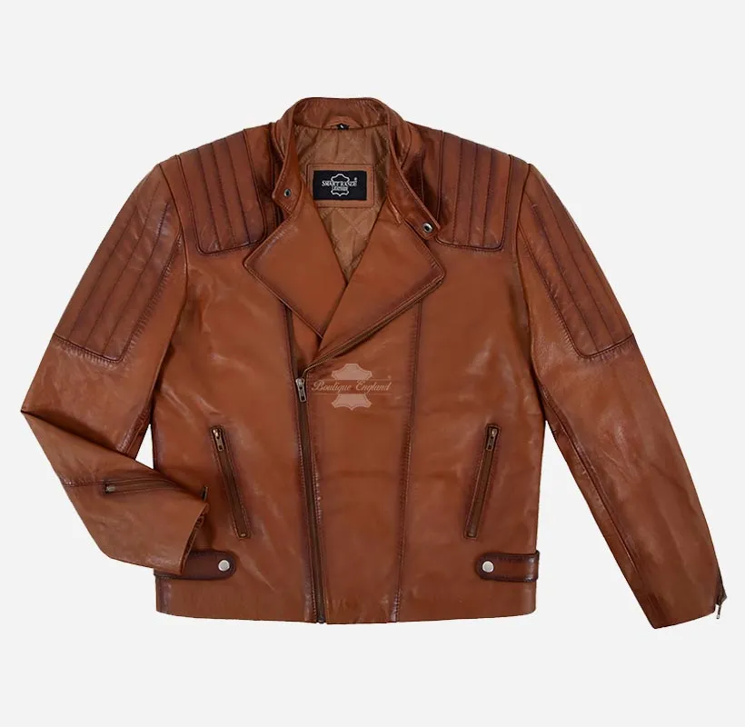 TREY Men's Leather Biker Jacket Soft Sheep Napa Leather Jacket
