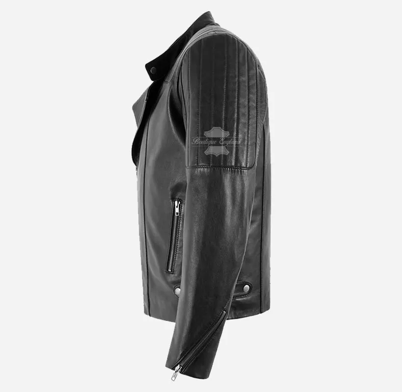 TREY Men's Leather Biker Jacket Soft Sheep Napa Leather Jacket