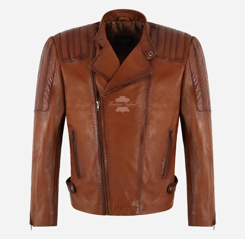 TREY Men's Leather Biker Jacket Soft Sheep Napa Leather Jacket