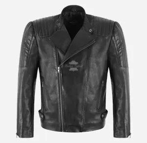 TREY Men's Leather Biker Jacket Soft Sheep Napa Leather Jacket