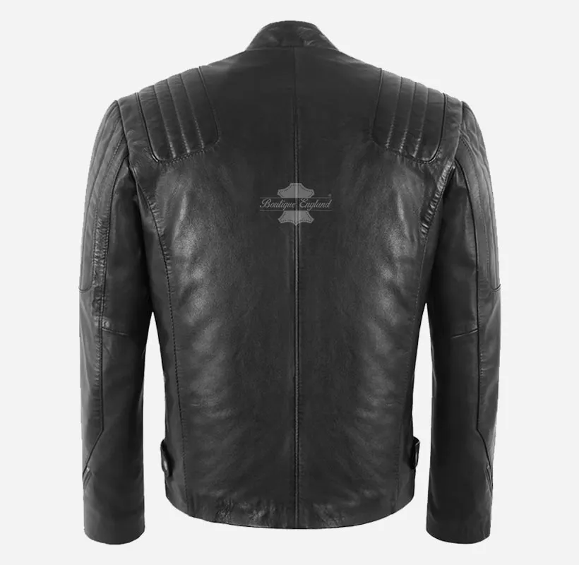 TREY Men's Leather Biker Jacket Soft Sheep Napa Leather Jacket