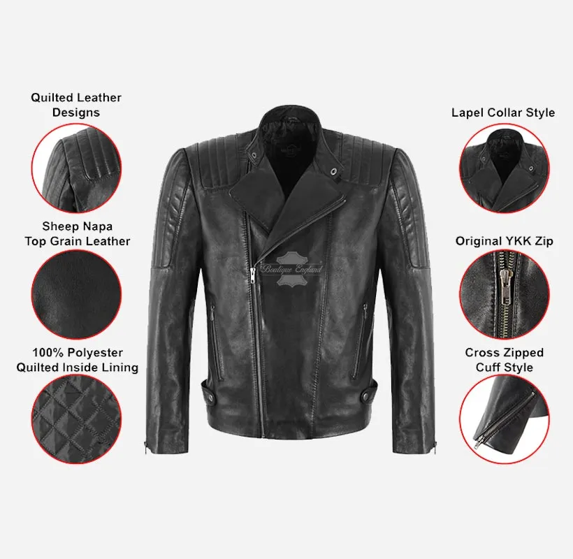 TREY Men's Leather Biker Jacket Soft Sheep Napa Leather Jacket