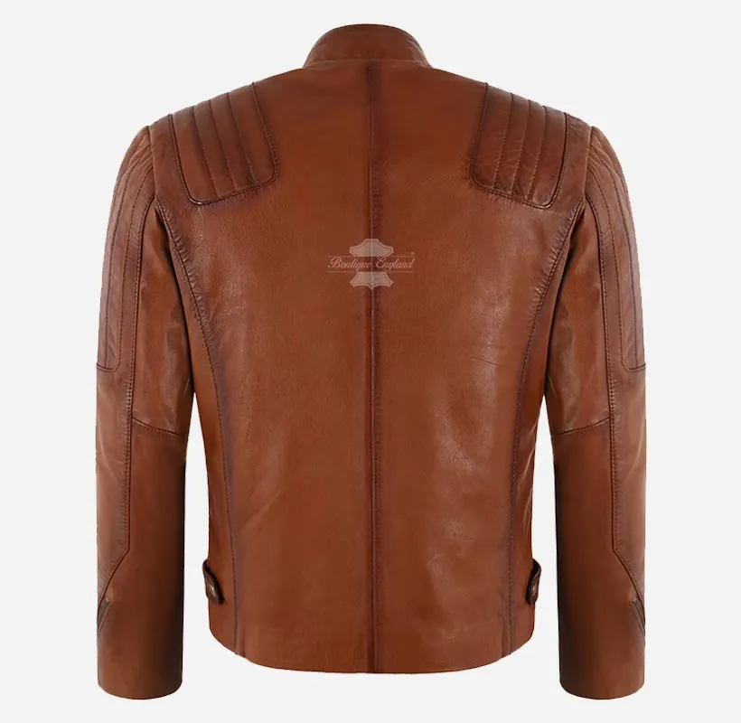 TREY Men's Leather Biker Jacket Soft Sheep Napa Leather Jacket