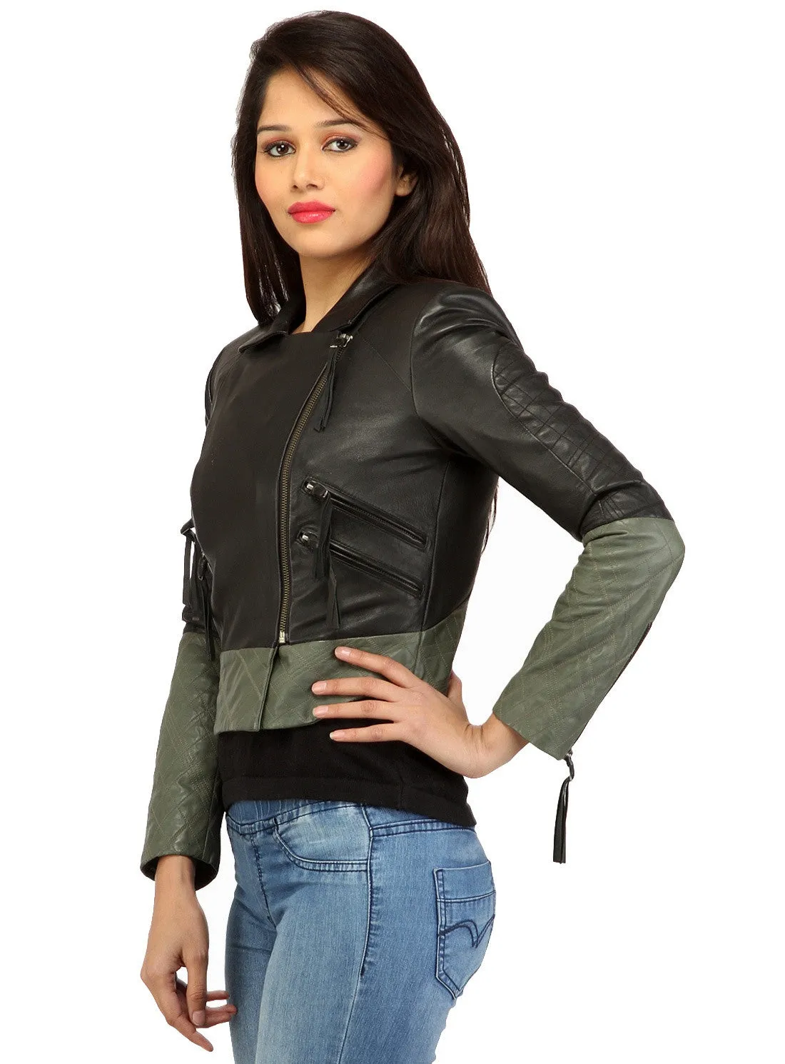 Women Short Bolero Biker Jacket in dual color.