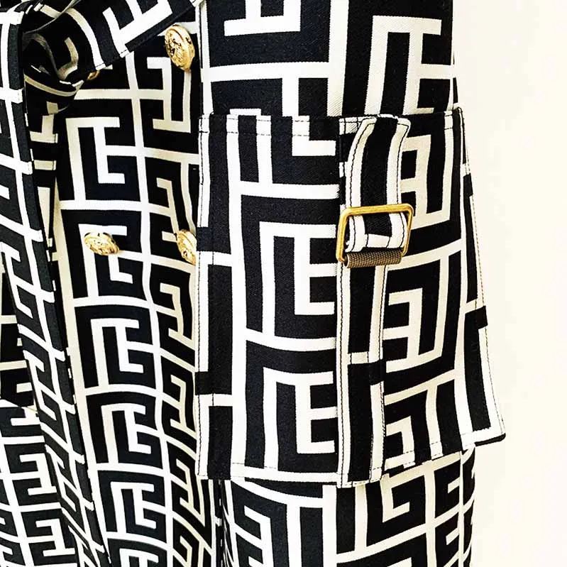 Women's Geometric Trench Coats Monogrammed Trench Coat In Black