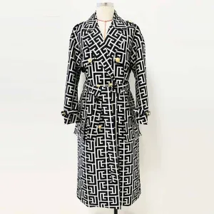 Women's Geometric Trench Coats Monogrammed Trench Coat In Black