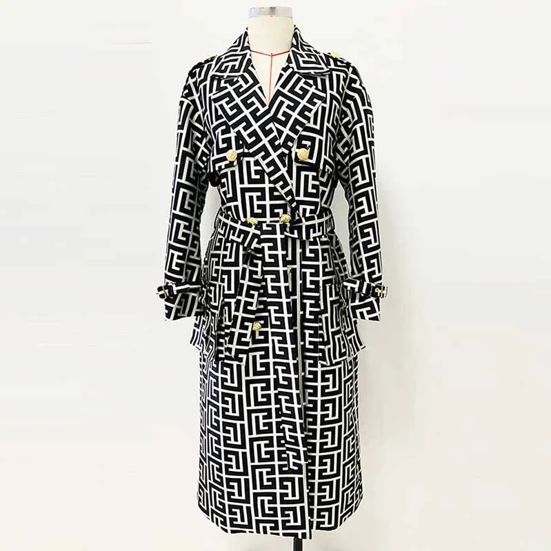 Women's Geometric Trench Coats Monogrammed Trench Coat In Black