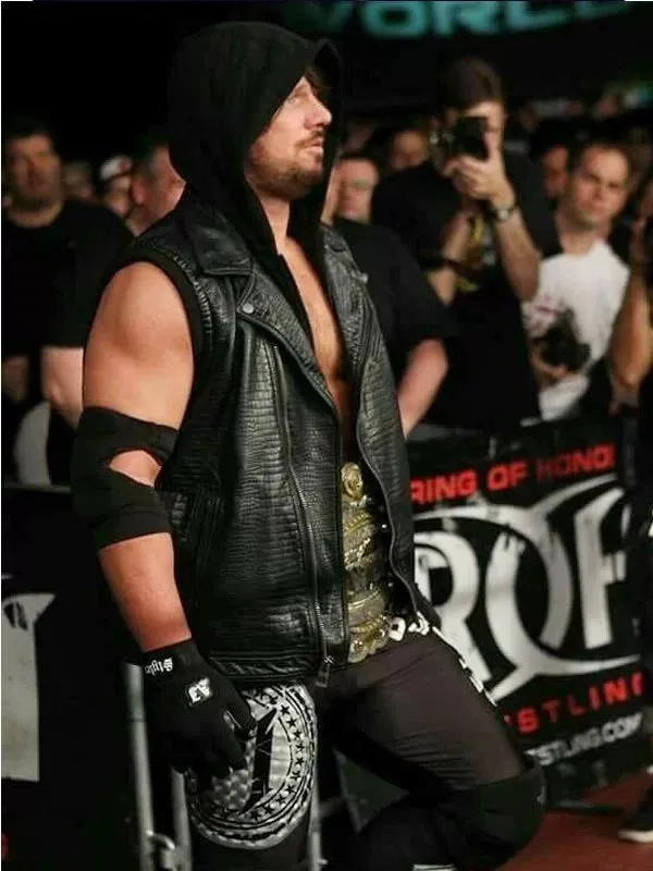 WWE AJ STYLES HOODED LEATHER VEST