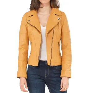Yellow Slim Fit Biker Leather Jacket